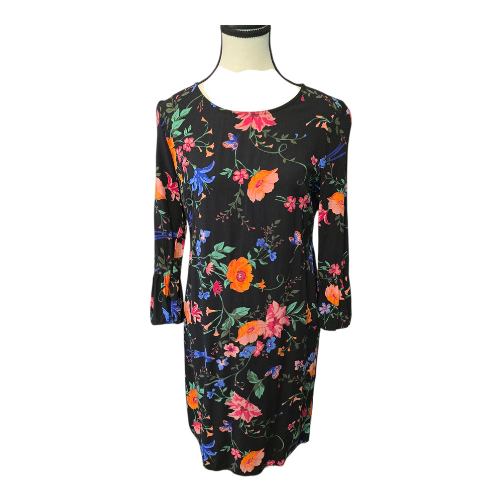 Old Navy Dark Floral Whimsigoth Mini Dress Size XS Bell Sleeve Festival Boho - Picture 1 of 12